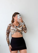 Size XS Brown Abstract Print Twist Bodysuit