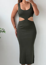 Size S-M Dark Olive Cutout Bodycon Maxi Dress