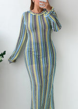 Size M-L Multicolor Striped Open-Back Maxi Dress