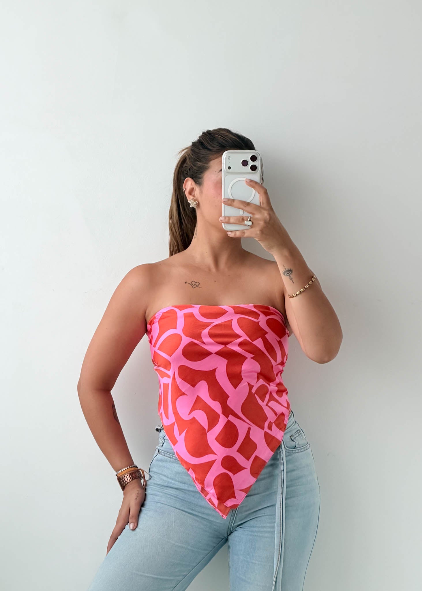 Coral Pink Abstract Convertible Scarf Top