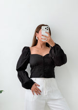 Size M-L Black Puff Sleeve Corset Top