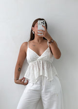 Size XS-S White Lace Peplum Cami Top