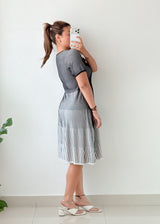 Size M-L Black White Striped Fit & Flare Dress