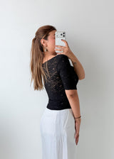Size XS-S Black Floral Lace Fitted Top
