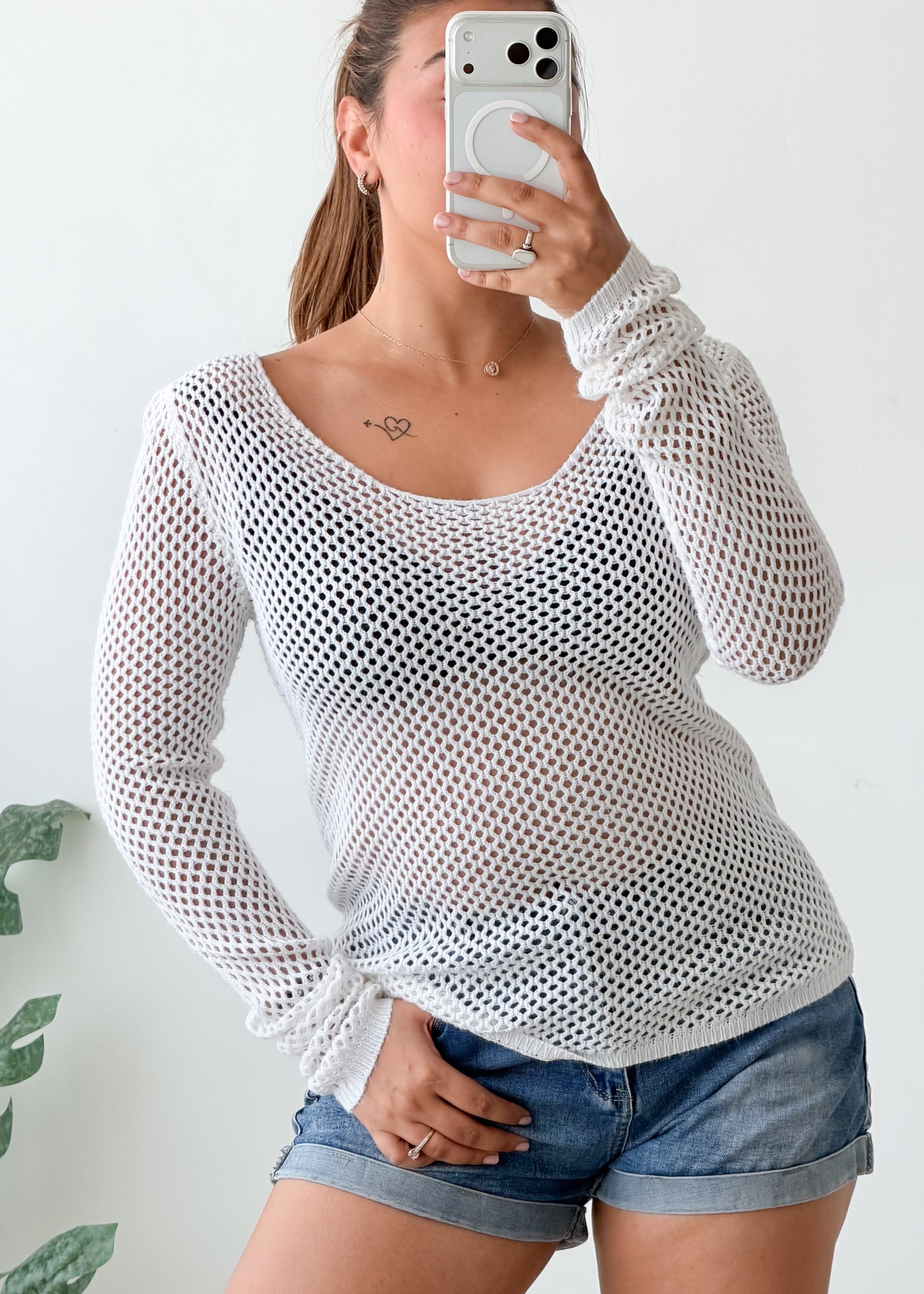 Size S-M White Sheer Mesh Top