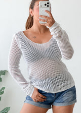 Size S-M White Sheer Mesh Top
