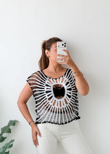Size XS-M Black White Crochet Crop Top