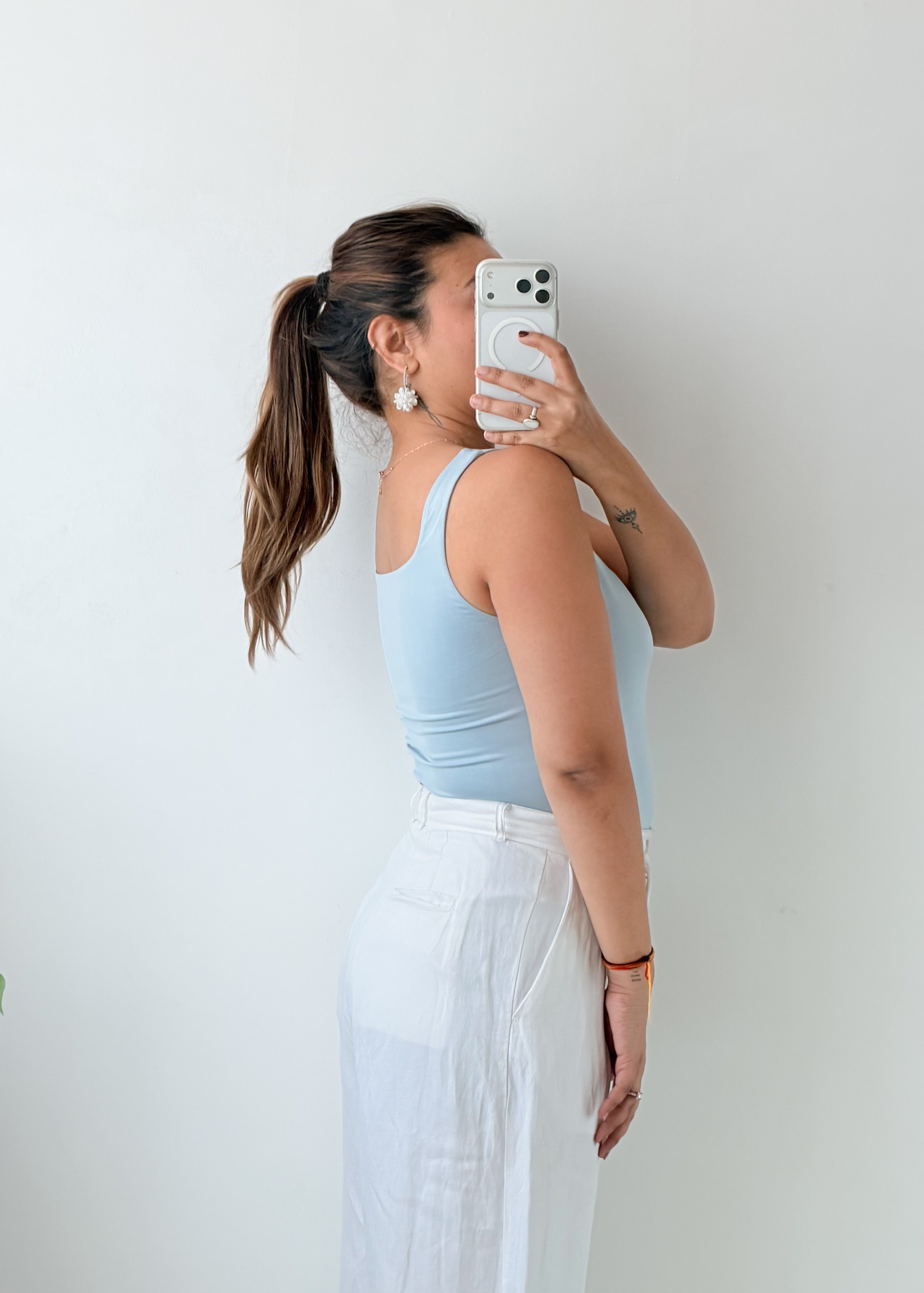 Size S-M Light Blue Square Neck Bodysuit