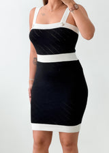 Size S-M Black White Strap Detail Mini Dress