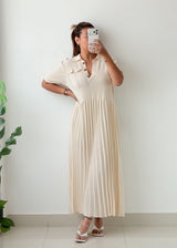 Size L-XL Ivory Pleated Polo Maxi Dress