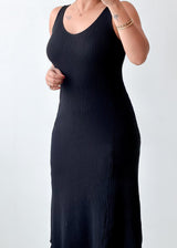 Size M-L Black V-Neck Flared Midi Dress