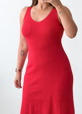 Size S-M Red Ribbed Fit & Flare Midi Dress