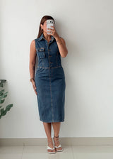 Size XS-S Blue Denim Button Midi Dress
