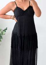 Size XS-M Black Tiered Crochet padded Maxi Dress