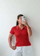 Size L-XL Rust Ribbed Polo Top