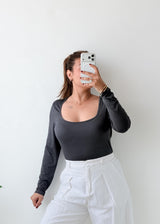 Size L-XL Charcoal Grey Square Neck Bodysuit