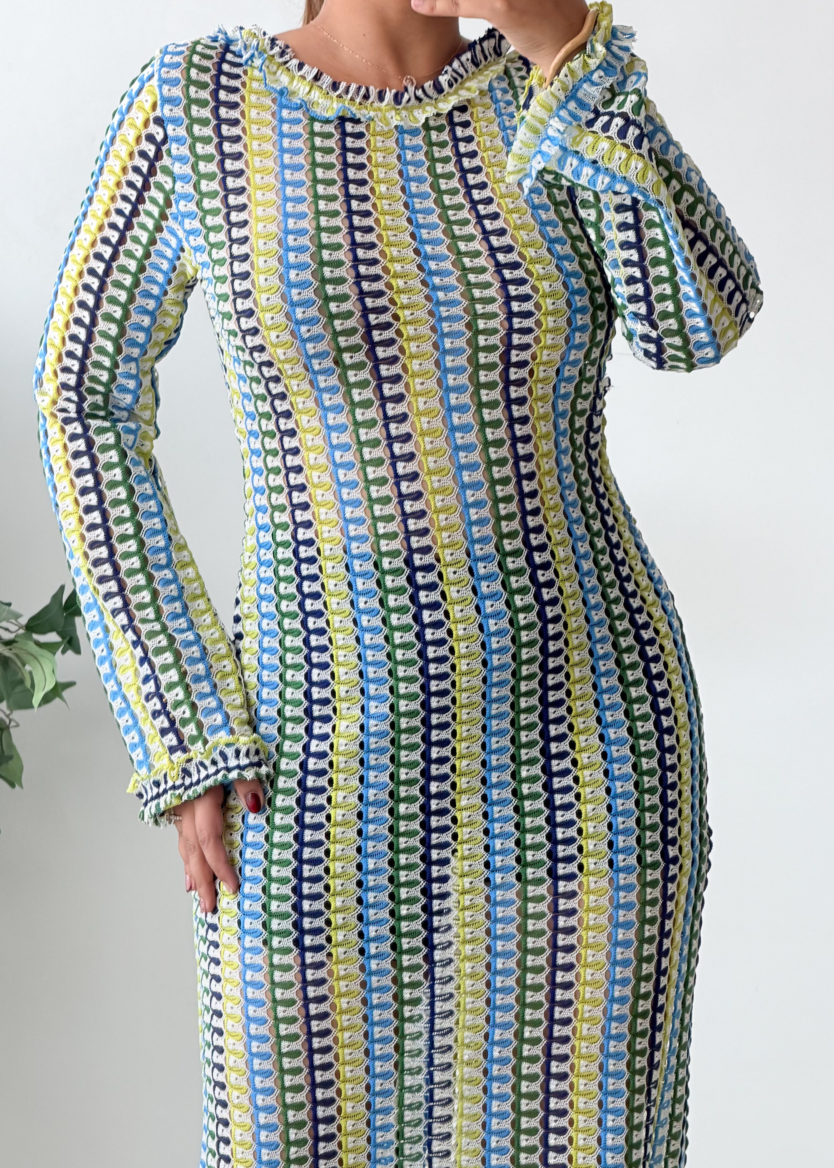Size M-L Multicolor Striped Open-Back Maxi Dress