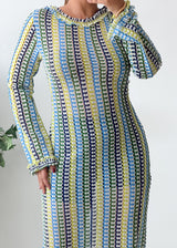Size M-L Multicolor Striped Open-Back Maxi Dress