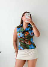Bust 34, Blue Floral Printed Vest Top