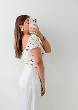 Size XS-S White Blue Floral Crop Top