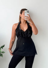 Size S-M Black Ruffle Halter Neck Top