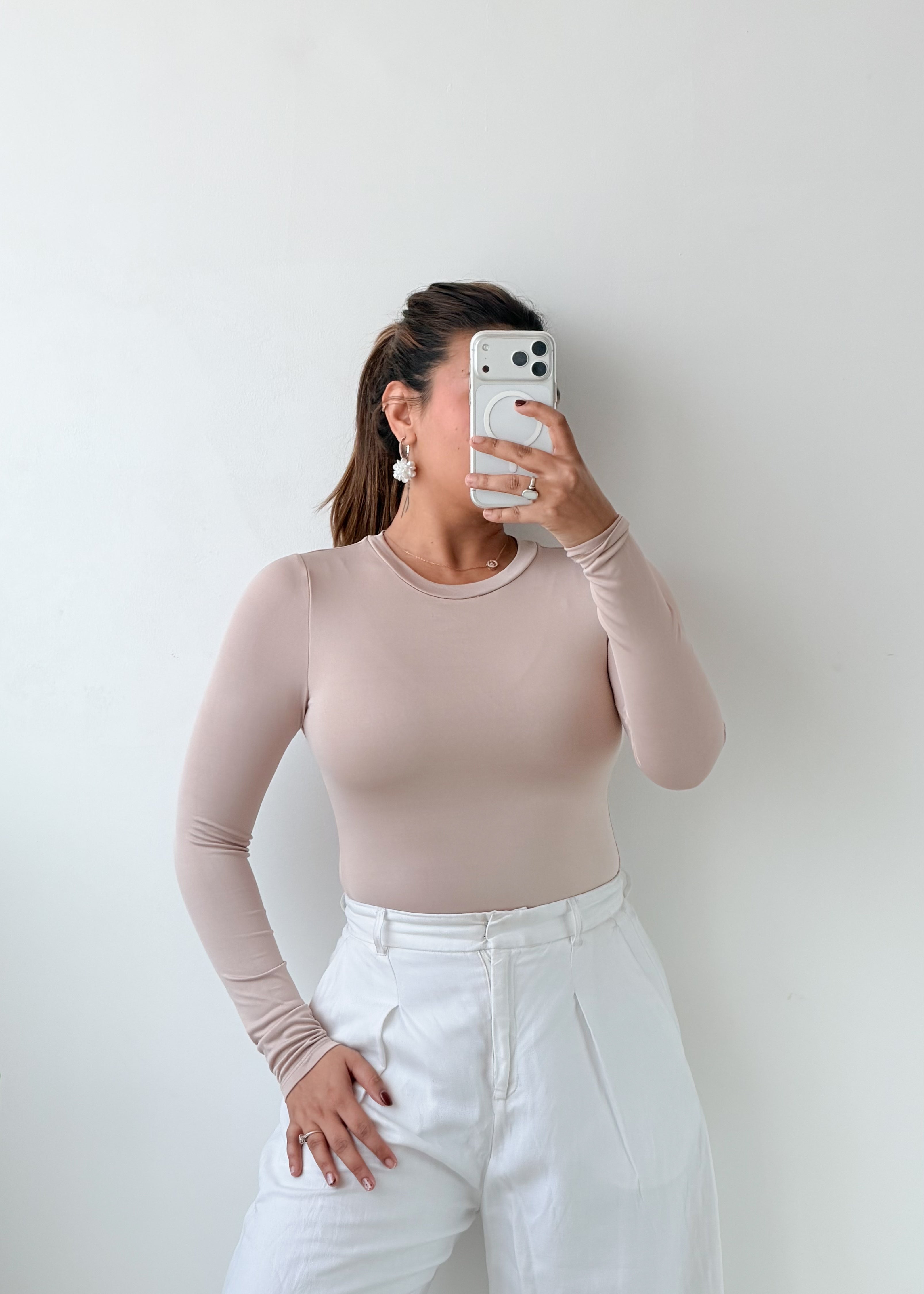 Size XS-S Beige Round Neck Bodysuit