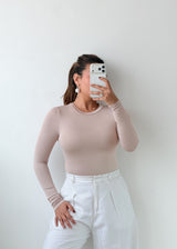 Size XS-S Beige Round Neck Bodysuit