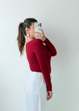 Size M-L Burgundy Crisscross Neck Ribbed Bodysuit
