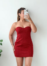 Size M Red Textured Strapless Mini Dress