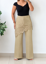 Waist 28-30, Beige Wide Leg Tailored Pants with Front Pleats
