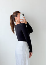 Size S-M Black Square Neck Long Sleeve Bodysuit