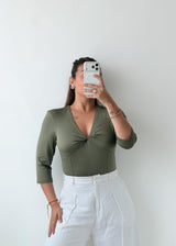 Size M-L Olive Green Twist-Front Top