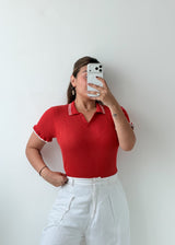 Size L-XL Rust Ribbed Polo Top