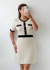Size M-L White Black Trim Knit Mini Dress