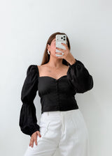 Size M-L Black Puff Sleeve Corset Top
