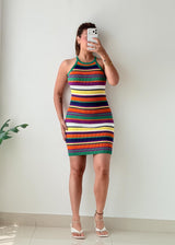 Size M-L Multicolor Striped Mini Dress