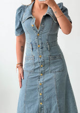 Size XS Light Blue Denim Button Midi Dress