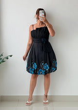 Size S Black Floral Embroidered Mini Dress