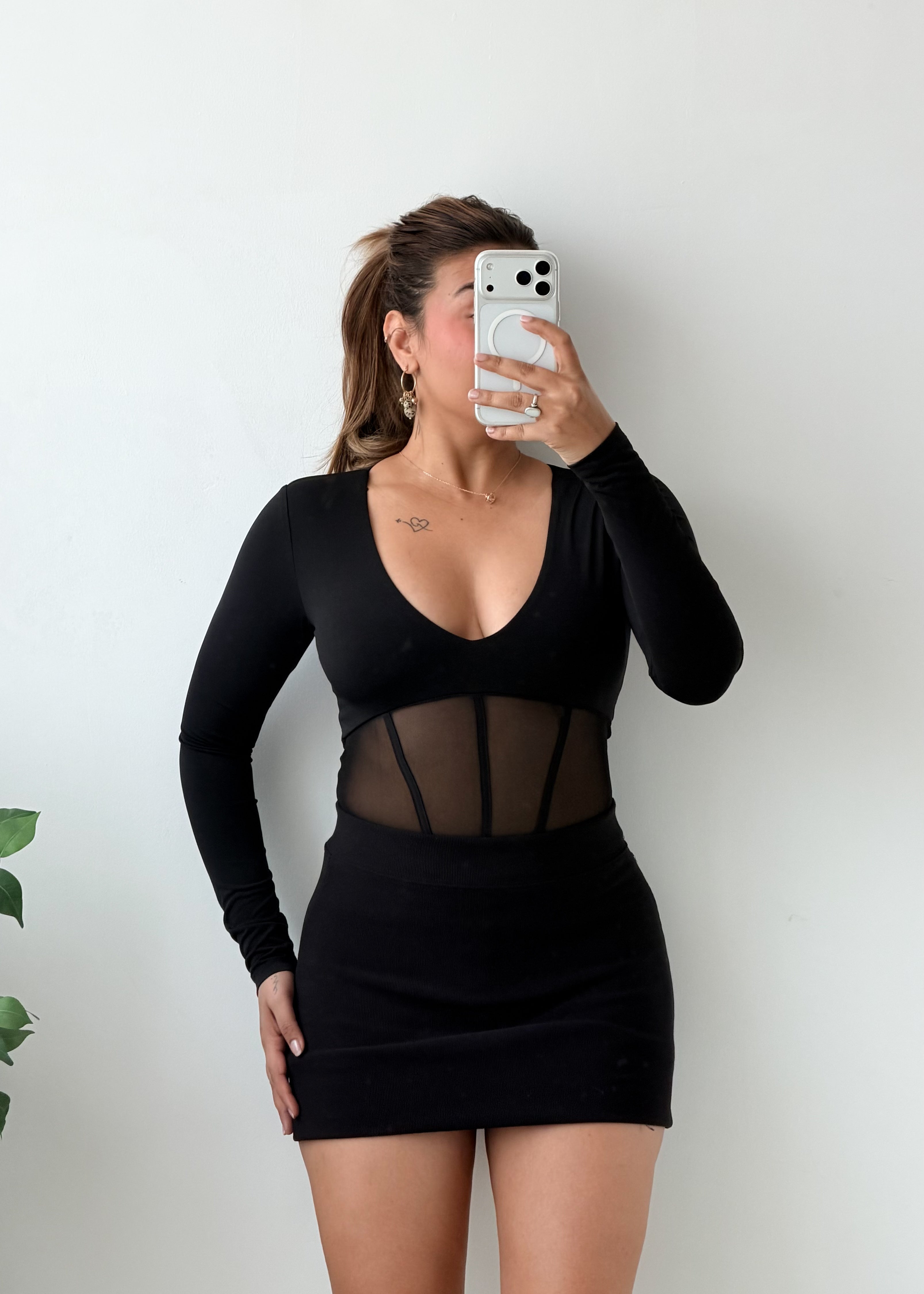 Size XS-S Black Mesh Panel Bodysuit
