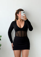 Size XS-S Black Mesh Panel Bodysuit