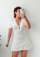 Size XS-S Ivory Textured V-Neck Mini Dress