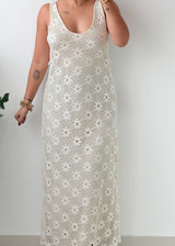 Size M-L Ivory Floral Crochet Maxi Dress With Lining