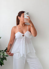 Size S-M White Tie-Front Peplum Top