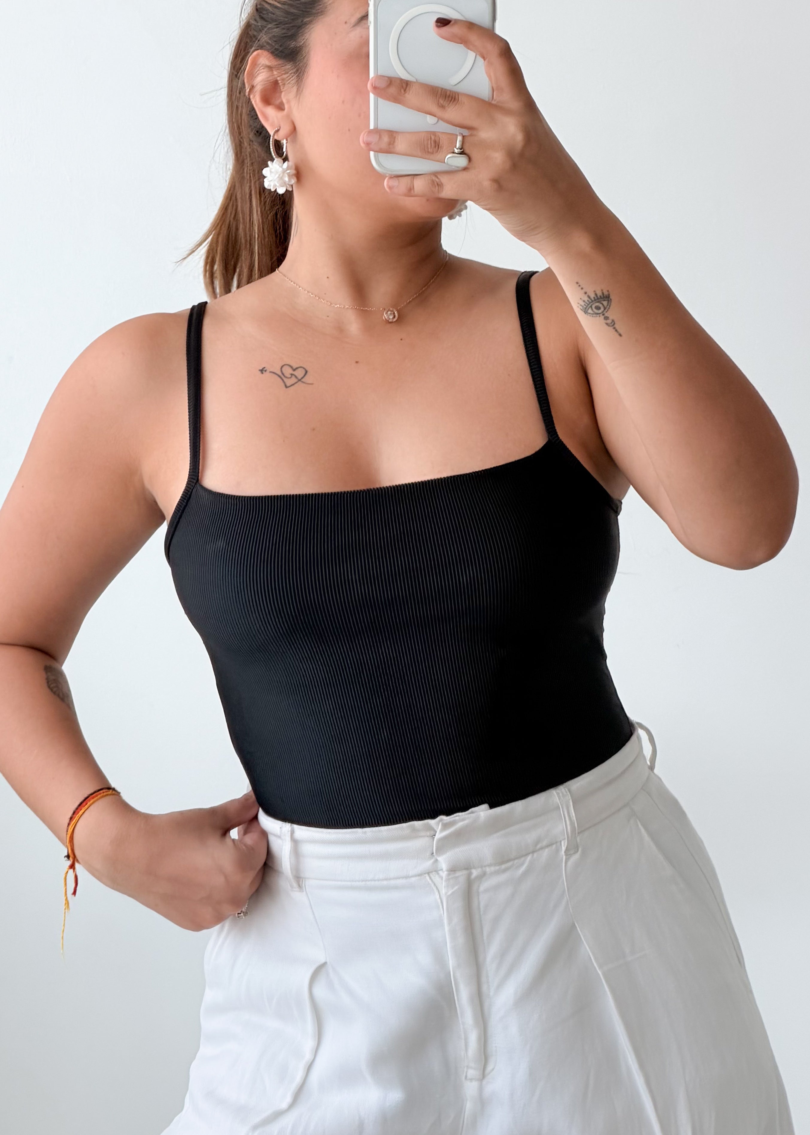 Size S-M Black Square Neck Bodysuit