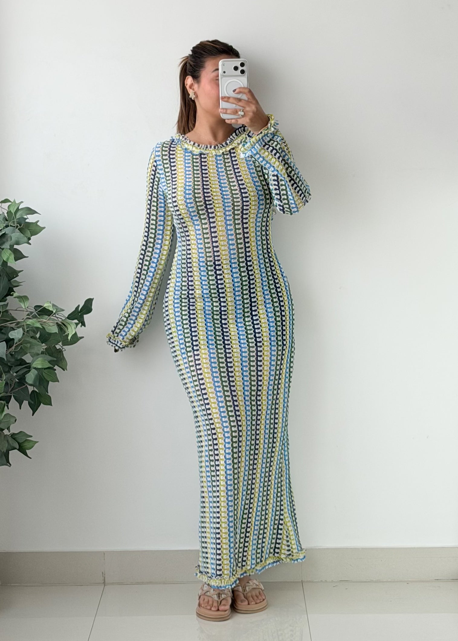 Size M-L Multicolor Striped Open-Back Maxi Dress