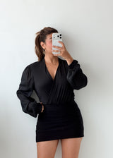 Size L-XL Black Draped Wrap Bodysuit