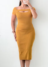 Size S-M Mustard Cutout Midi Dress
