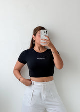 Size M-L Black Minimal Print Crop Top