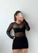 Size XS-S Black Sheer Mesh Bodysuit