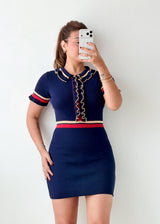 Size S-M Navy Contrast Collar Mini Dress